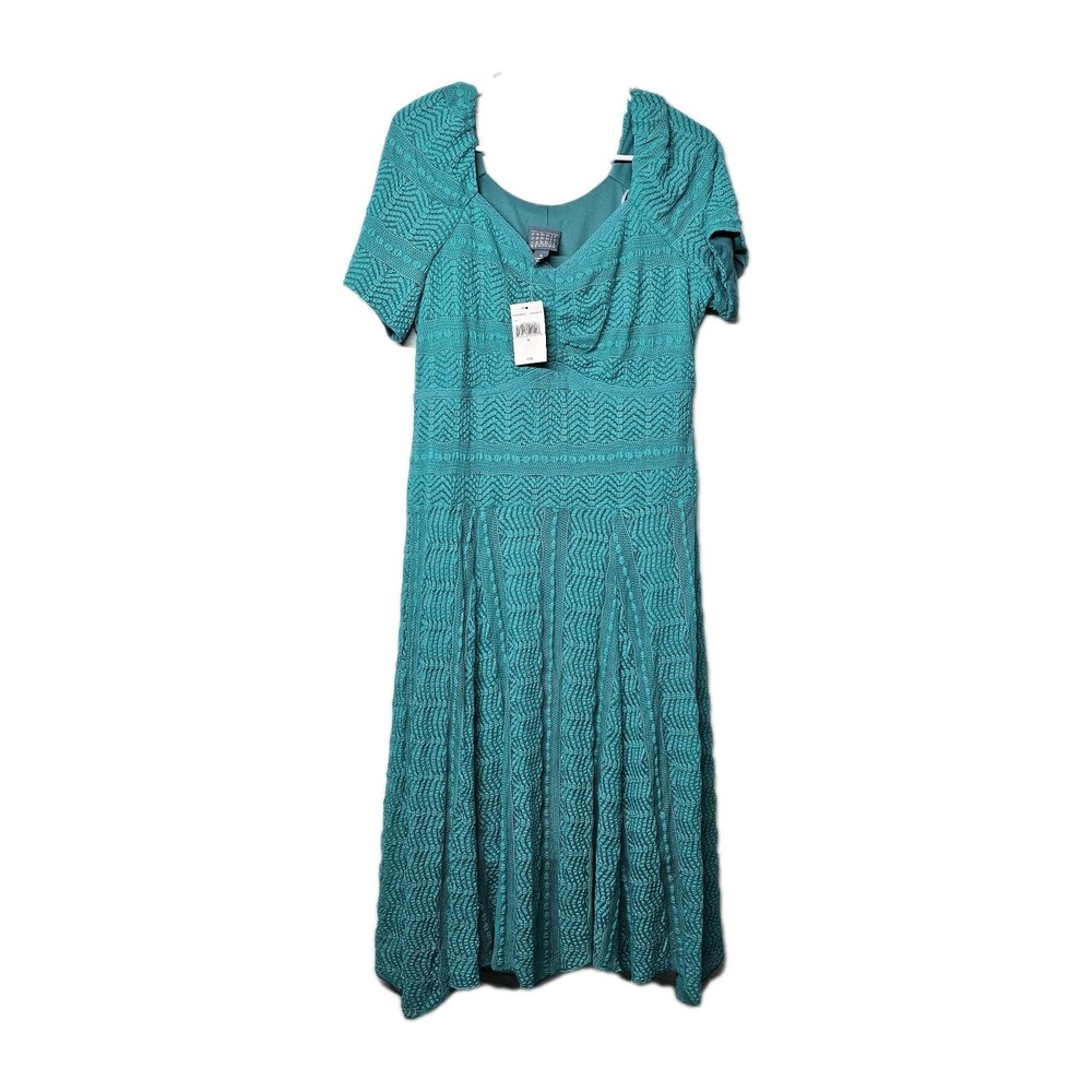 NWT Rabbit Rabbit Rabbit Teal Womens 16 Lined Lacey Overlay Dress Midi Swing